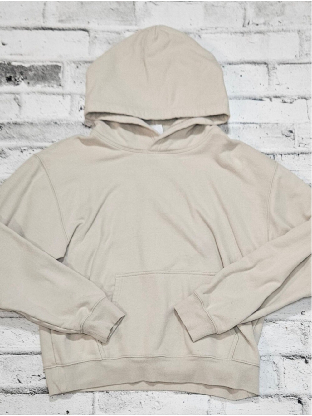 TNA Aritzia Sweatfleece Perfect Fit Beige Pullover Hoodie Womens Large